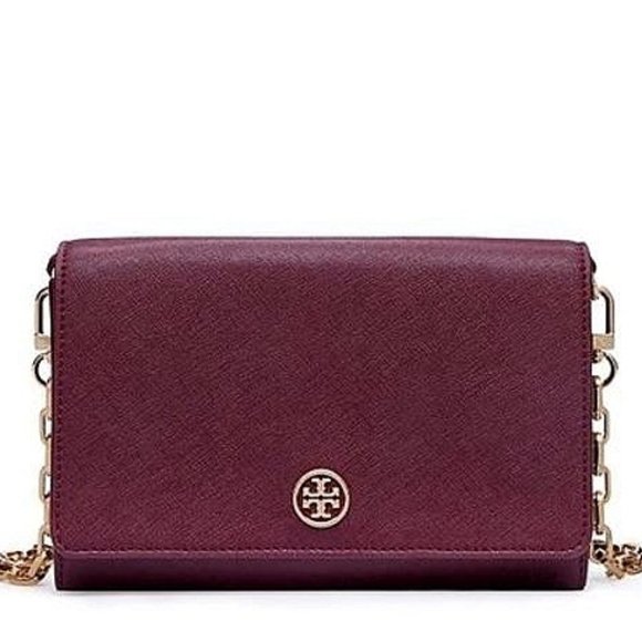 ❤️ NWT Tory Burch Robinson WOC Wallet On a Chain Leather Crossbody Shiraz Red - Picture 1 of 16